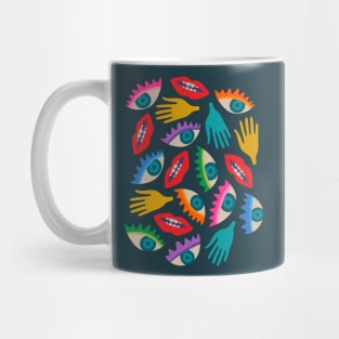 DISEMBODIED Surrealism Eyes Mouth Lips Hands in Rainbow Brights - UnBlink Studio by Jackie Tahara Mug